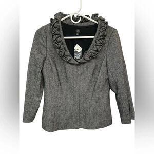 Saks Fifth Avenue Lux French Rosebud Chic Blazer Jacket Wool Woven Charcoal NWT